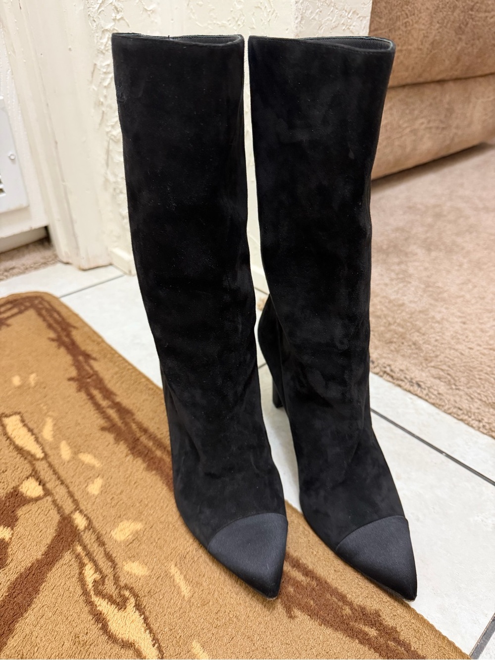 CHANEL Gabrielle Black Suede Pointed Toe Stiletto Boots